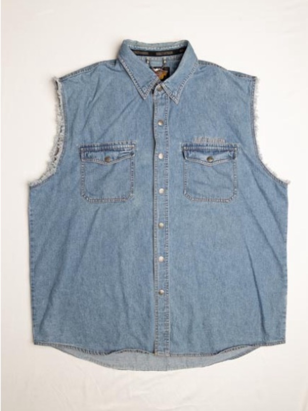 Vintage Harley Davidson Denim Vest XXL Snap Huge Embroidered Back Patch Biker
